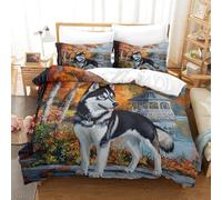 HMRKOEPGX Husky de Sibérie 3D Sets Housse De Couette Microfibre Chiot 3 Pcs Imprimé Literie Adulte Chambre Décor King（220x240cm）