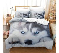 HMRKOEPGX Husky de Sibérie 3D Sets Housse De Couette Microfibre Chiot 3 Pcs Imprimé Literie Adulte Famille Collection King(220x240cm)