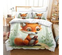 HMRKOEPGX Jungle Renard 3D Sets Housse De Couette Microfibre Faune 3 Pcs Literie pour Adultes Enfants Filles Famille Collection Single(140x200cm)