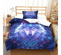 HMRKOEPGX Loup 3D Sets Housse De Couette Microfibre Faune 2 Pcs Housse De Couette Adulte Famille Collection Single（135x200cm）
