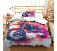 HMRKOEPGX Moto Tout-Terrain 3D Sets Housse De Couette en Microfibre MotorCroix 2 Pcs Housse De Couette pour Adultes Enfants Filles Chambre Décor Single(135x200cm)