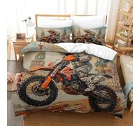HMRKOEPGX Moto Tout-Terrain 3D Sets Housse De Couette en Microfibre MotorCroix 3 Pcs Housse De Couette pour Enfants Chambre Décor Single(140x200cm)