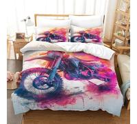 HMRKOEPGX Moto Tout-Terrain 3D Sets Housse De Couette en Microfibre MotorCroix 3 Pcs Literie Enfant Garçon Famille Collection Double(200x200cm)