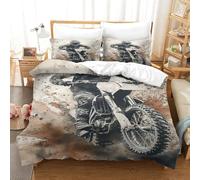 HMRKOEPGX Moto Tout-Terrain 3D Sets Housse De Couette Microfibre MotorCroix 3 Pcs Imprimé Literie pour Enfants Famille Collection Single(140x200cm)
