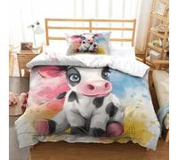 HMRKOEPGX Vache 3D Sets Housse De Couette Microfibre Animal 2 Pcs Housse De Couette pour Enfants Chambre Décor Single(135x200cm)