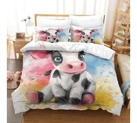 HMRKOEPGX Vache 3D Sets Housse De Couette Microfibre Animal 3 Pcs Literie Enfant Garçon Chambre Décor King(220x240cm)