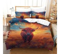 HMRKOEPGX Vache des Highlands 3D Sets Housse De Couette en Microfibre Animal 3 Pcs Literie Adulte Chambre Décor Single(140x200cm)