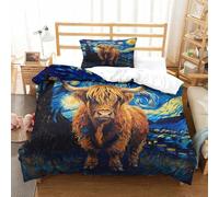 HMRKOEPGX Vache des Highlands 3D Sets Housse De Couette Microfibre Animal 2 Pcs Literie pour Adultes Enfants Filles Famille Collection Single(135x200cm)