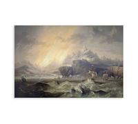 HMS Erebus And Terror in The Antarctic - John Wilson Carmichael - Impression sur toile et décoration murale moderne pour chambre à coucher familiale, sans cadre, 40,6 x 61 cm