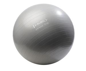 HMS YB02N Ballon de gymnastique 75 cm anti-éclatement gris avec pompe | Charge maximale de 100 kg - Surface antidérapante - Pompe à balles incluse - Yoga Pilates - Fitness - Matériau PVC