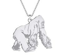 Hmsanase Collier Pendentif Argent Bijoux Hommes Femmes Necklace Collier Pendentif Grand Singe Gorille Argent