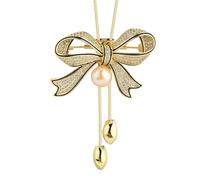 Hmsanase Collier Pendentif Argent Bijoux Hommes Femmes Necklace Un Sautoir avec Deux Nœuds Papillon Et des Pompons en Perles