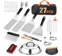 Hmseng Kit d'accessoires de cuisson professionnel de 27 pièces pour Blackstone, kit d'accessoires professionnels pour Smash Burger avec ensemble de spatules de gril, presse à hamburger, couvercle à