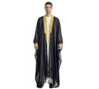 Hmtbet Hommes Thobe avec Manches Longues Arabe Musulmane Calf-Length Musulman Homme, Moyen-Orient RéTro Chemise Longue Homme Musulmane,Noir,L