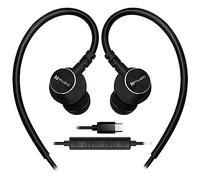 Hmusic Écouteurs de Sport filaires avec Microphone, USB de Type C, Coque en métal Écouteurs avec Crochet pour Le Sport, la Course, l'entraînement, l'exercice, la Gym (Noir)