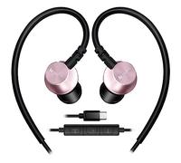 Hmusic Écouteurs de Sport filaires avec Microphone, USB de Type C, Coque en métal Écouteurs avec Crochet pour Le Sport, la Course, l'entraînement, l'exercice, la Gym (Rose)