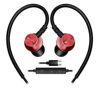 Hmusic Écouteurs de Sport filaires avec Microphone, USB de Type C, Coque en métal Écouteurs avec Crochet pour Le Sport, la Course, l'entraînement, l'exercice, la Gym (Rouge)