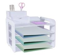HMXLJJY Bac à courrier à 4 niveaux, organiseur de papier A4, plateau de fichiers de bureau, organiseur de fichiers de bureau avec classement empilable, organiseur de papier de bureau avec porte-stylo