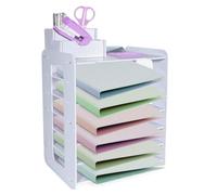 HMXLJJY Bac à courrier à 7 niveaux, organiseur de documents A4, plateau de fichiers de bureau, organiseur de bureau empilable avec porte-stylo (blanc)