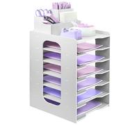 Bac à courrier A4, Plateau de classement de Papier à 7 Niveaux, Organiseur de Bureau avec Plateau de classement empilable, Organiseur de Papier de Bureau avec Porte-Stylo (Blanc)