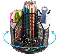 HMXLJJY Organiseur de bureau rotatif en maille métallique pour bureau, accessoires de bureau, fournitures artistiques, porte-stylo rotatif pour la maison, le bureau, l'école (noir)