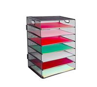 HMXLJJY Plateau de rangement à 7 niveaux avec poignée - Organiseur de bureau en maille - Plateau de rangement pour documents A4 - Noir
