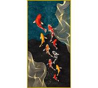 HMXQLW Chanceux Neuf Poissons Impression sur Toile Affiche Style Chinois Decoration Carpe Lotus Etang Murale Tableau Art Toile Peinture Chambre Maison Decoration Murale sans Cadre (65X130CM)