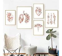 HMXQLW Fleur Anatomie Coeur Poumons Crâne Impression sur Toile Affiche Decoration Murale Tableau Art Moderne Toile Peinture Education Médicale Decoration Murale sans Cadre