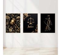 HMXQLW Lady Justice Loi Balance de Justice Toile Peinture Or Noir Tableau Decoration Murale, Impression sur Toile Art Affiche Avocat Bureau Decor Sans Cadre (3X30X40CM,A)