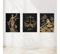 HMXQLW Lady Justice Loi Balance de Justice Toile Peinture Or Noir Tableau Decoration Murale, Impression sur Toile Art Affiche Avocat Bureau Decor Sans Cadre (3X30X40CM,B)