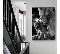 HMXQLW Lionne lionceau Noir Blanc Toile Peinture Tableau Decoration Murale, Impression sur Toile Art Affiche Salon Chambre Maison Décoratifs Aesthetic Room Decor sans Cadre (70X100CM)