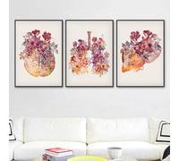 HMXQLW Moderne Anatomie Fleurs Cerveau Poumons Toile Peinture Tableau Decoration Murale, Impression sur Toile Art Affiche Salon Chambre Maison Décoratifs Aesthetic Room Decor sans Cadre (3X30X40CM)