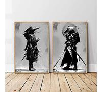HMXQLW Noir et Blanc Japon Samouraï Portrait Toile Peinture Tableau Decoration Murale, Bushido Impression sur Toile Guerriers Japonais Maison Décoratifs sans Cadre (2X60X90CM)