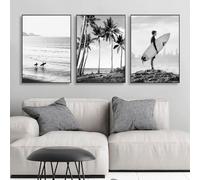 HMXQLW Paysage Marin Surf Noir et Blanc Impression sur Toile Affiche Decoration Murale Tableau Art Moderne Toile Peinture Salon Chambre Maison Decoration Murale sans Cadre (3X50X70CM)