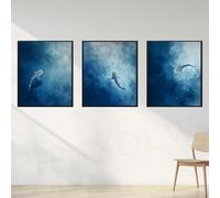 HMXQLW Requin Baleine Dans la Mer Océan Baleine Bleue Toile Peinture Or Noir Tableau Decoration Murale, Impression sur Toile Art Affiche Salon Chambre Maison Decor Sans Cadre (3X60X80CM,A)