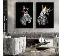 HMXQLW Roi Lion Et Tête De Reine avec des Affiches De La Couronne Toile Peinture Affiche Tableau Art, Impression sur Toile Salon Chambre Maison Decor Murale Moderne Aesthetic Art sans Cadre (50X70cm)