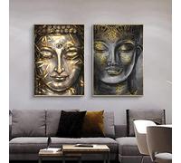 HMXQLW Statue Bouddha Doré Abstraite Toile Peinture Tableau Decoration Murale, Impression sur Toile Art Affiche Salon Chambre Maison Décoratifs Aesthetic Room Decor sans Cadre (2X60x80cm)