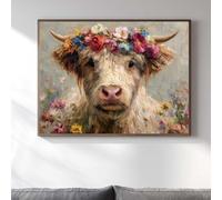 HMXQLW Vache Highland Drôle Avec des Fleurs Ferme Rustique Toile Tableau Decoration Murale,Impression sur Toile Art Affiche Salon Chambre Maison Decor Sans Cadre (30X50CM,YA-1)