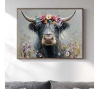 HMXQLW Vache Highland Drôle Avec des Fleurs Ferme Rustique Toile Tableau Decoration Murale,Impression sur Toile Art Affiche Salon Chambre Maison Decor Sans Cadre (30X50CM,YA-2)