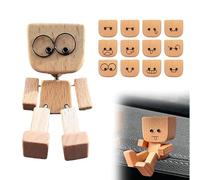 HMYOUXUAN Charmante Petite Figurine en Bois pour VW T5 T6 Transporter Multivan Caravelle 2003-2024, Figurine d'homme en Bois Secoué Balance avec 12 Plaques Magnétiques Décoration de Voiture