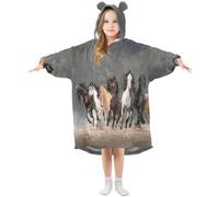 HMZXZ Couverture à capuche surdimensionnée pour enfants de 3 à 14 ans Motif peinture de cheval
