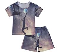 HMZXZ Ensemble de pyjama court pour enfant Galaxie Basketball Planète Fille Garçon Pyjama Ensemble en coton Ensemble de vêtements de nuit d'été Sport Ball, multicolore, 10 ans