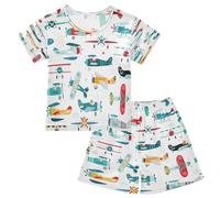 HMZXZ Ensemble de pyjama court pour enfants Avions Garçons Mignon Voiture Filles Garçons Ensemble de pyjama en coton Ensemble de vêtements de nuit d'été Mignon Voiture, multicolore, 14 ans