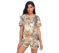 HMZXZ Ensemble de pyjama d'été pour femme avec motif chat aquarelle - Vêtement de nuit - Vêtement de détente - Short de salon pour femmes et filles, multicolore, M