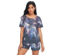 HMZXZ Ensemble de pyjama pour femme, motif attrape-rêves galaxie, vêtements de nuit, vêtements de détente ethniques mandala, short pour femmes et filles, multicolore, M