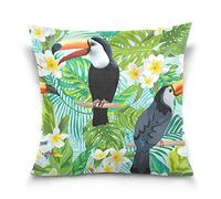 HMZXZ Housse de coussin 40,6 x 40,6 cm - Fleurs tropicales et oiseaux toucan - Housse de coussin décorative pour canapé, chambre, salon