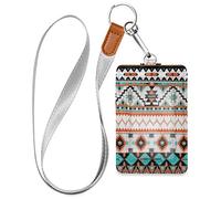 HMZXZ Porte-badge géométrique ethnique aztèque avec cordon amovible en cuir synthétique pour femme, homme, enseignant, employé de bureau, étudiant