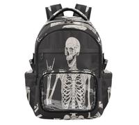 HMZXZ Sac à dos d'école noir avec poche avant transparente en PVC pour bouteille d'eau et compartiment pour ordinateur portable pour adolescents Sac à dos de voyage Day Of The Dead