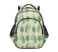 HMZXZ Sac à dos pour enfants - Pour l'école primaire - Pour garçons et filles - Chope de bière - Trèfle porte-bonheur - Sac à dos de voyage - Sac à dos de travail - Happy Patrick Day