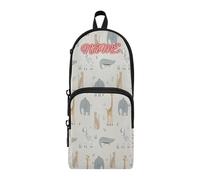 HMZXZ Trousse à crayons personnalisée avec animaux africains girafe, trousse à crayons pour filles, garçons, enfants, motif éléphant mignon personnalisé et trousse de papeterie pour l'école